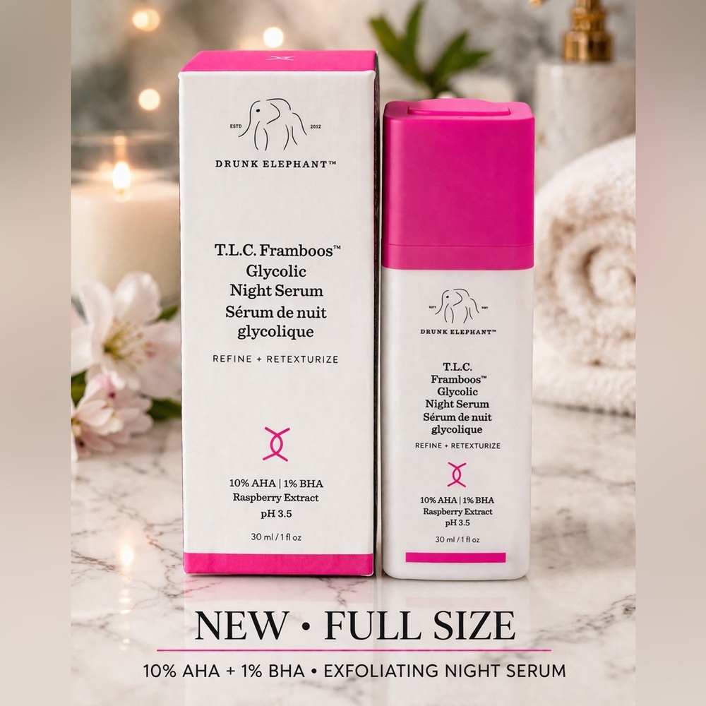 Drunk Elephant T.L.C. Framboos Glycolic Night Serum 30ml NEW In Box AHA BHA